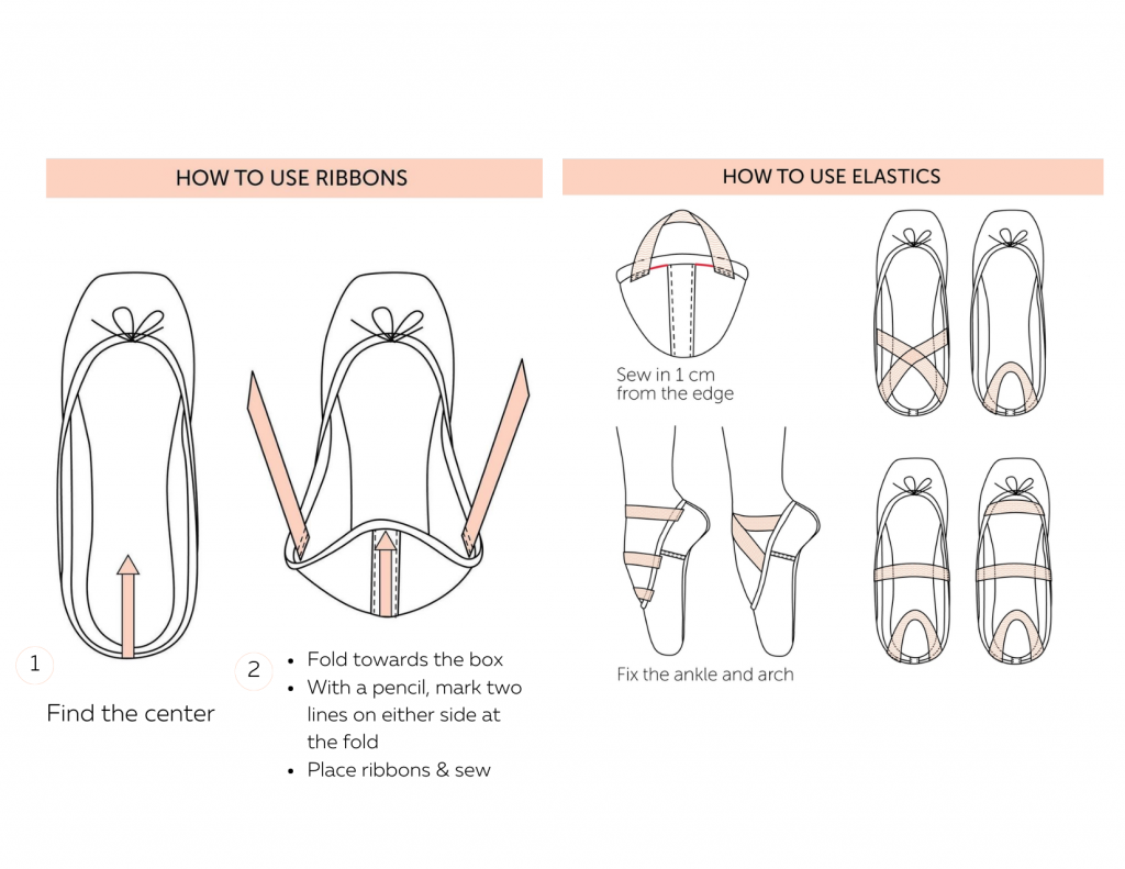 How do I sew and tie ribbons on my pointe shoes?